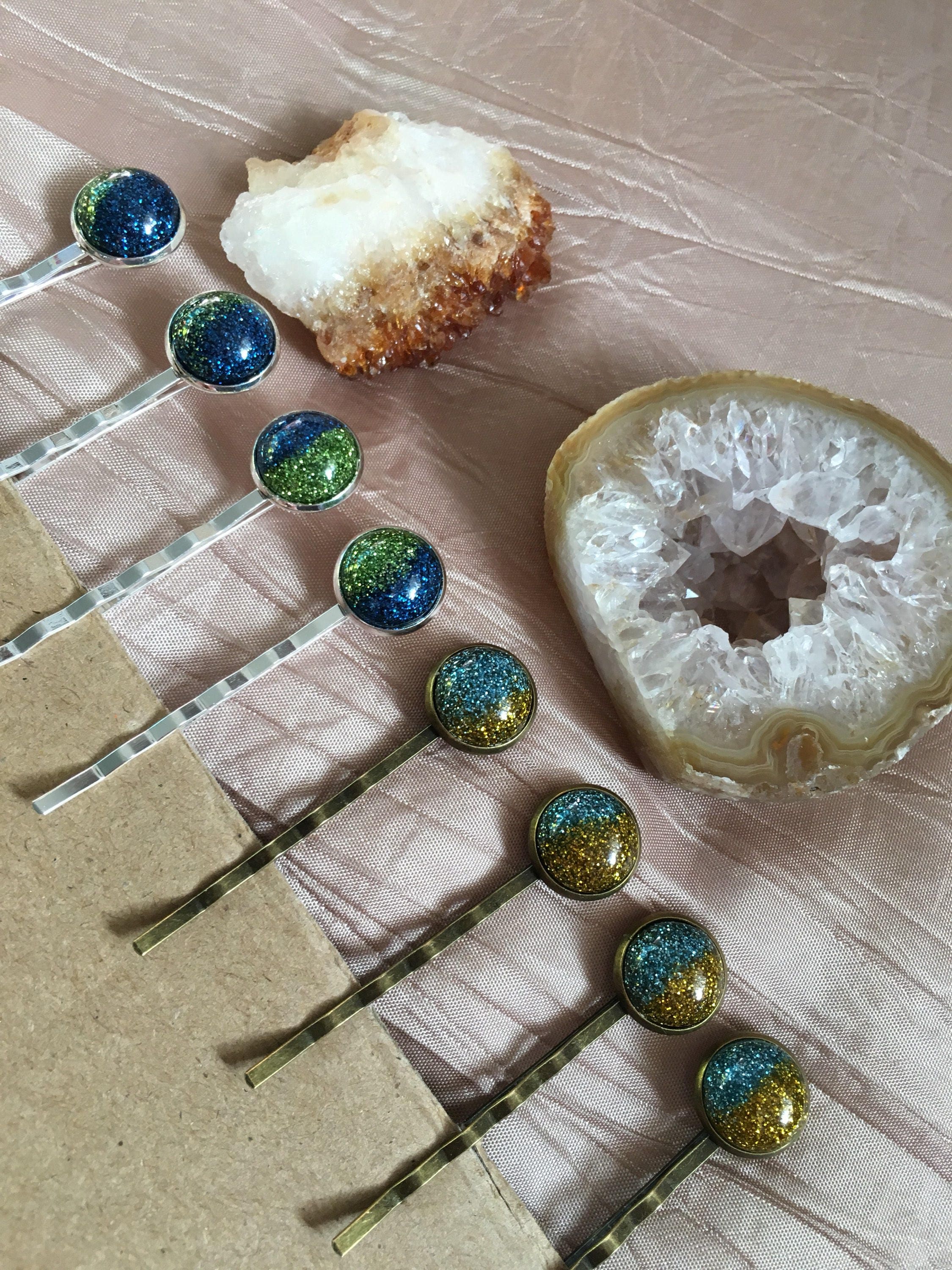 Pair of Glitter in Resin Hair Pins Bobby Pins Sparkle Etsy