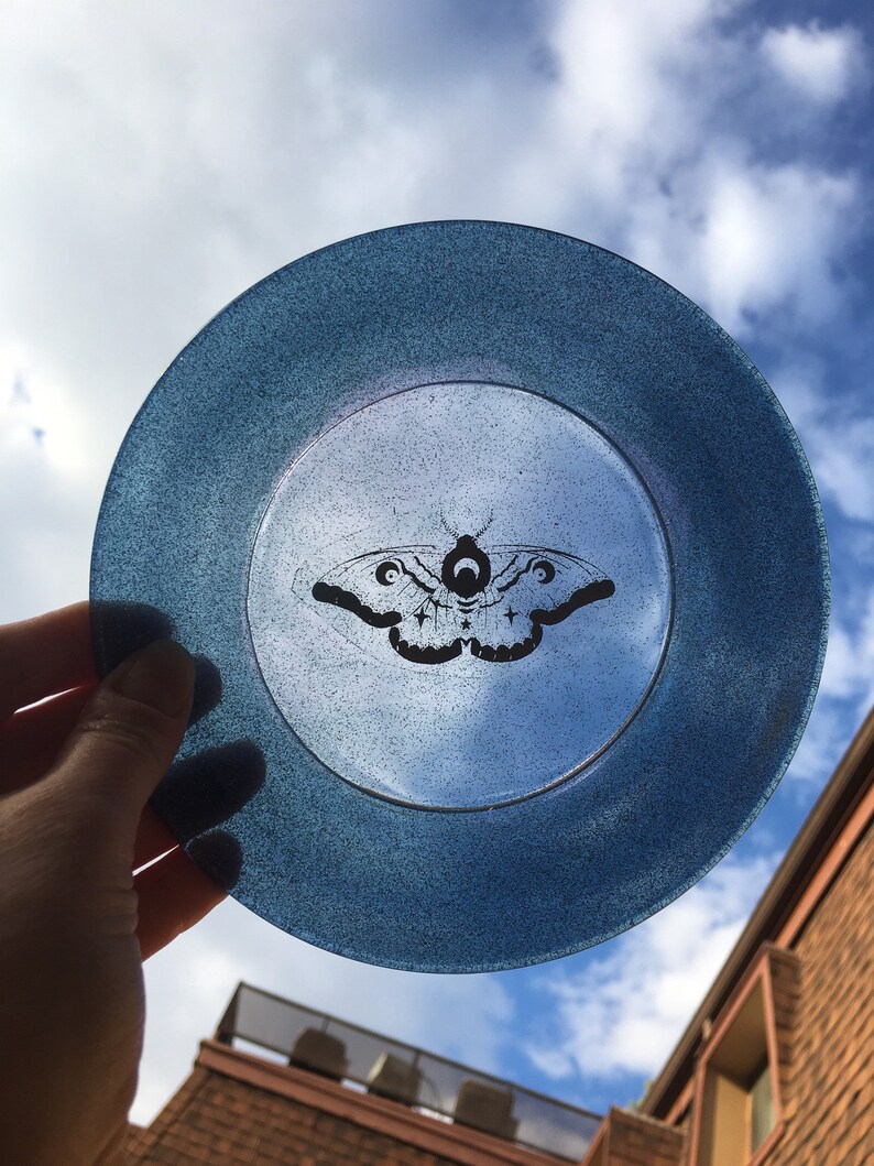 Light Blue /& Silver Glitter Holographic Luna Moth Resin Bowl Trinket Dish Tray Witchy Occult Moonchild Celestial Mysticism Goth Divination