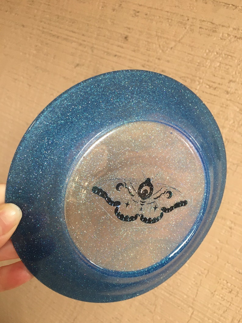 Light Blue /& Silver Glitter Holographic Luna Moth Resin Bowl Trinket Dish Tray Witchy Occult Moonchild Celestial Mysticism Goth Divination