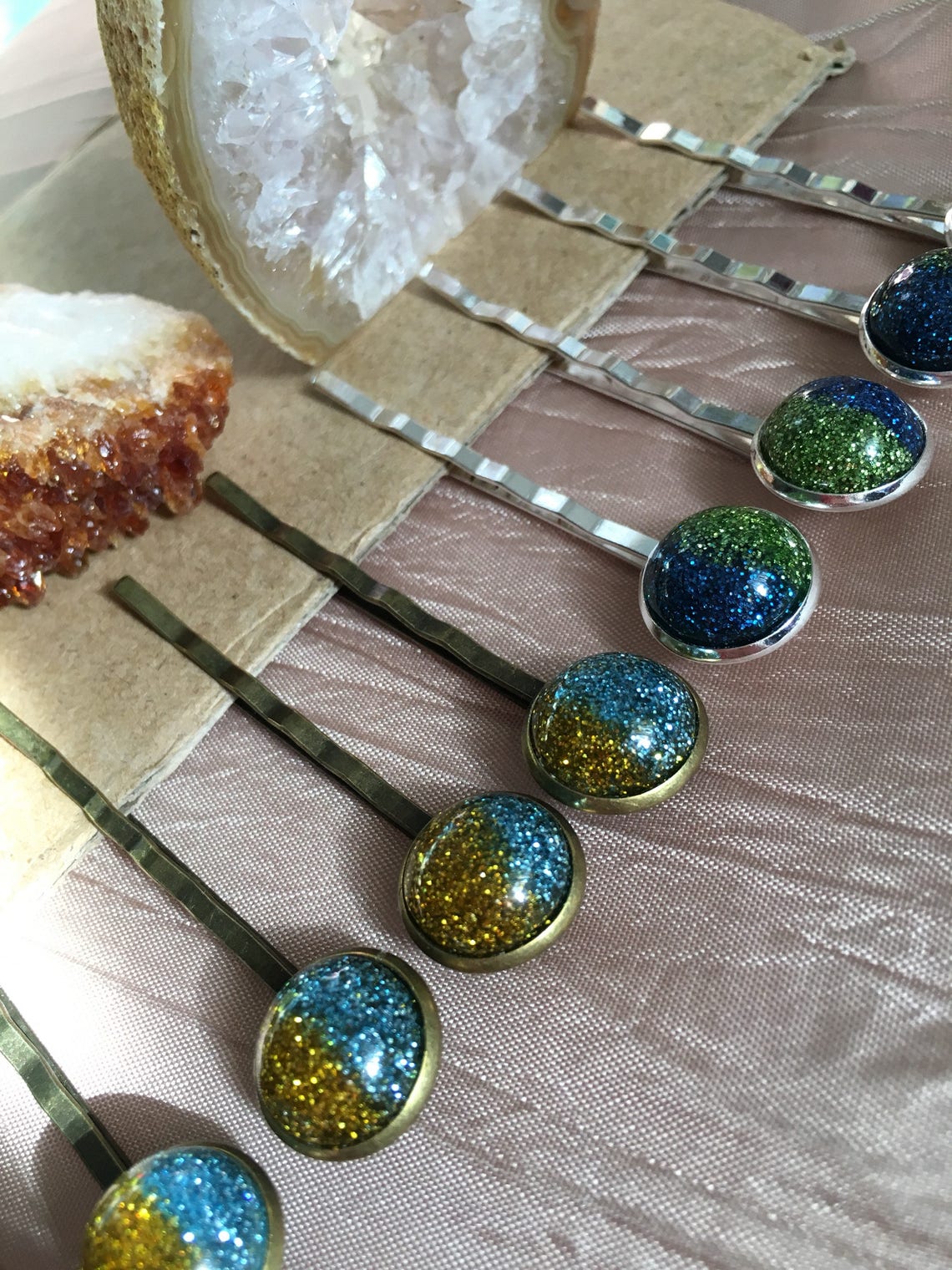 Pair of Glitter in Resin Hair Pins Bobby Pins Sparkle Etsy