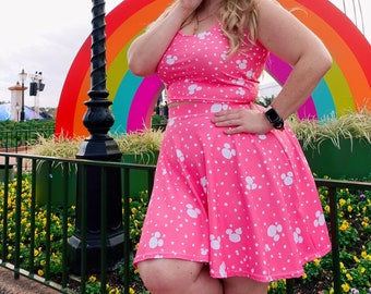 Women&#39;s Pink Skater Skirt  Family Matching  Mommy and Me  Matching Sets