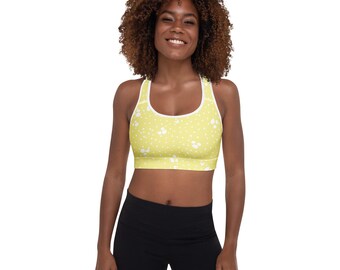 Yellow Polka Dot Padded Sports Bra Only, running Costume Running Outfit