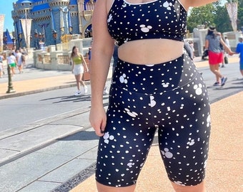 Polka Dot Black Biker Shorts  Run Costume,  Matching Crop And Sport Bra Avaliable