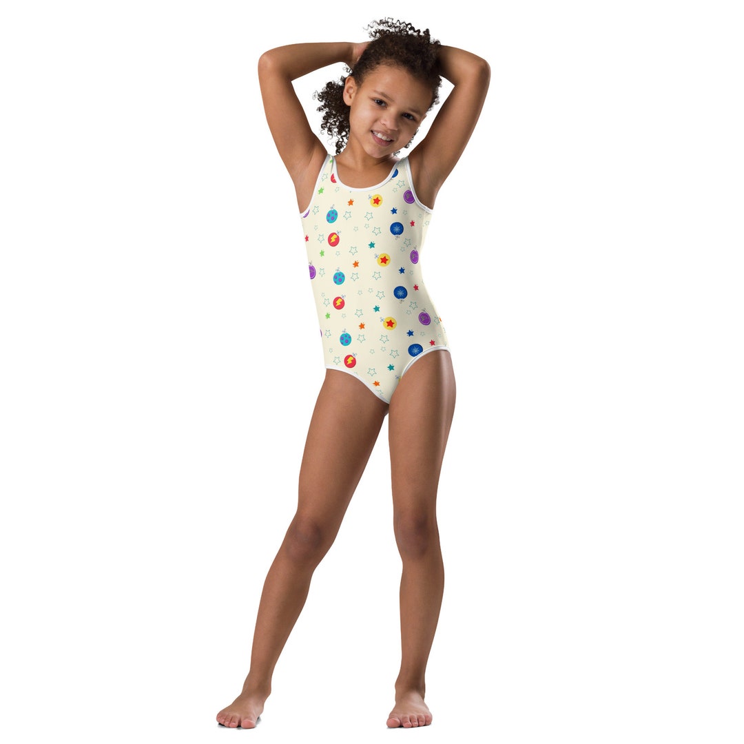 Christmas Bulbs Animated Girl's Toddler Swimsuit,