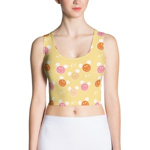 Smiley Face Women&#39;s Retro Park Crop Top Trendy Retro Workout top Family Matching Mommy and Me