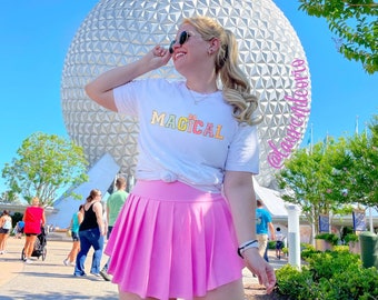 Magical Faux Chenille Patch Unisex T-shirt   Bow Faux Glitter Patch T-Shirts Trendy Vacation Tees  Happiest Place