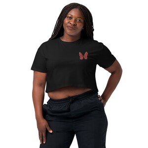 Embroidered red polka dot bow Women’s crop top