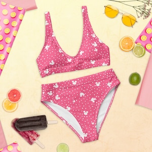Polka Dot Pink Women&#39;s high-waisted bikini  Mommy and Me swimsuit  Family Vacation Matching