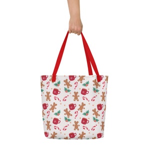 Gingerbread Cocoa All-Over Print Large Tote Bag