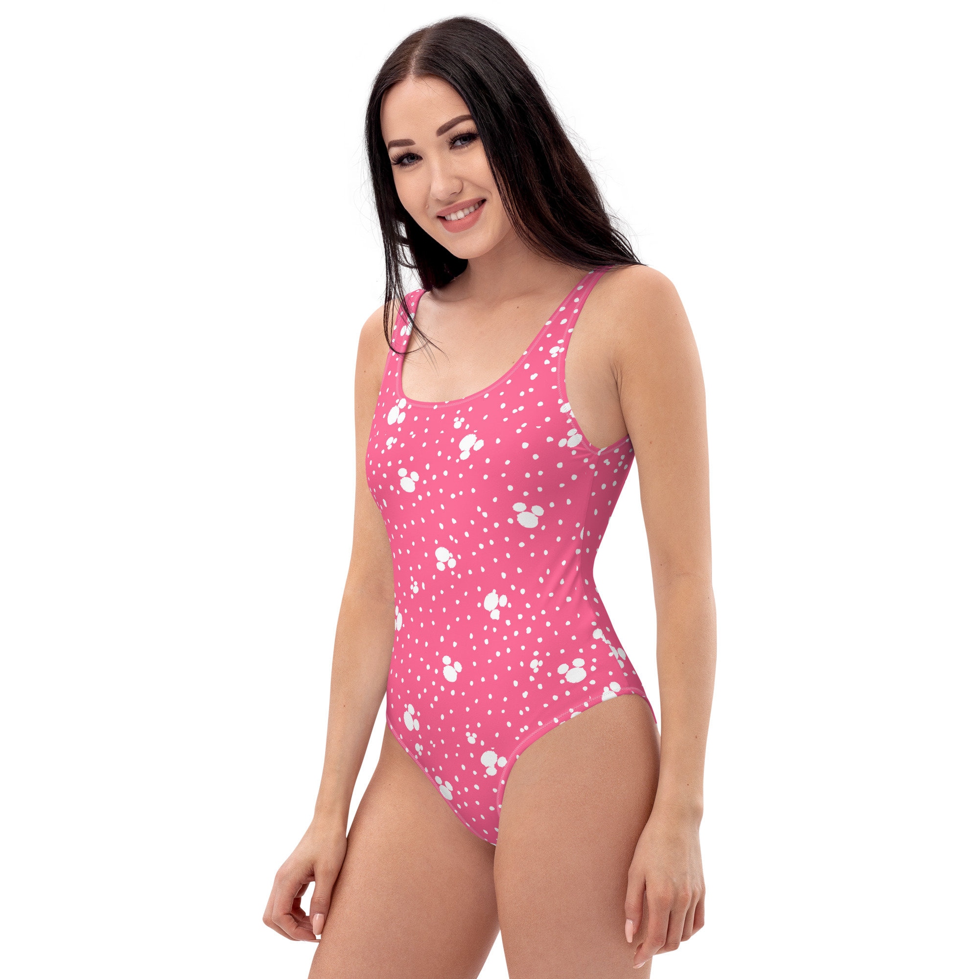 Pink Polka Dot Women's One-Piece Swimsuit, Disney Vacation outfit