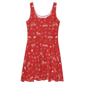 Red Magic Sketch Women&#39;s Skater Dress   Balloon dress  Family Matching  Mommy and Me