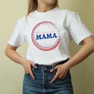 American Mama Unisex T-Shirt  July 4th Outfit Memorial Day Labor Day Shirts  Red White and Blue Family Matching