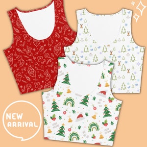 Red Xmas Crop Top for Influencer Running Costume Matching Vacation Tees