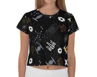 Galactic Stars Women's Black Crop Tee / Space Wars Crop Top / Vacation Family Matching Shirts / Mommy and Me