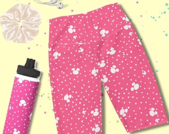 Polka Dot Pink Women&#39;s Biker Shorts  Workout Set  Polka Dot Activewear  Family Vacation Matching  Mommy and me