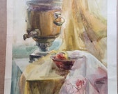 Still Life, Still life with Samovar, Still life for the kitchen, Picture for kitchen- Original Watercolour Home Decor, Still Life Watercolor