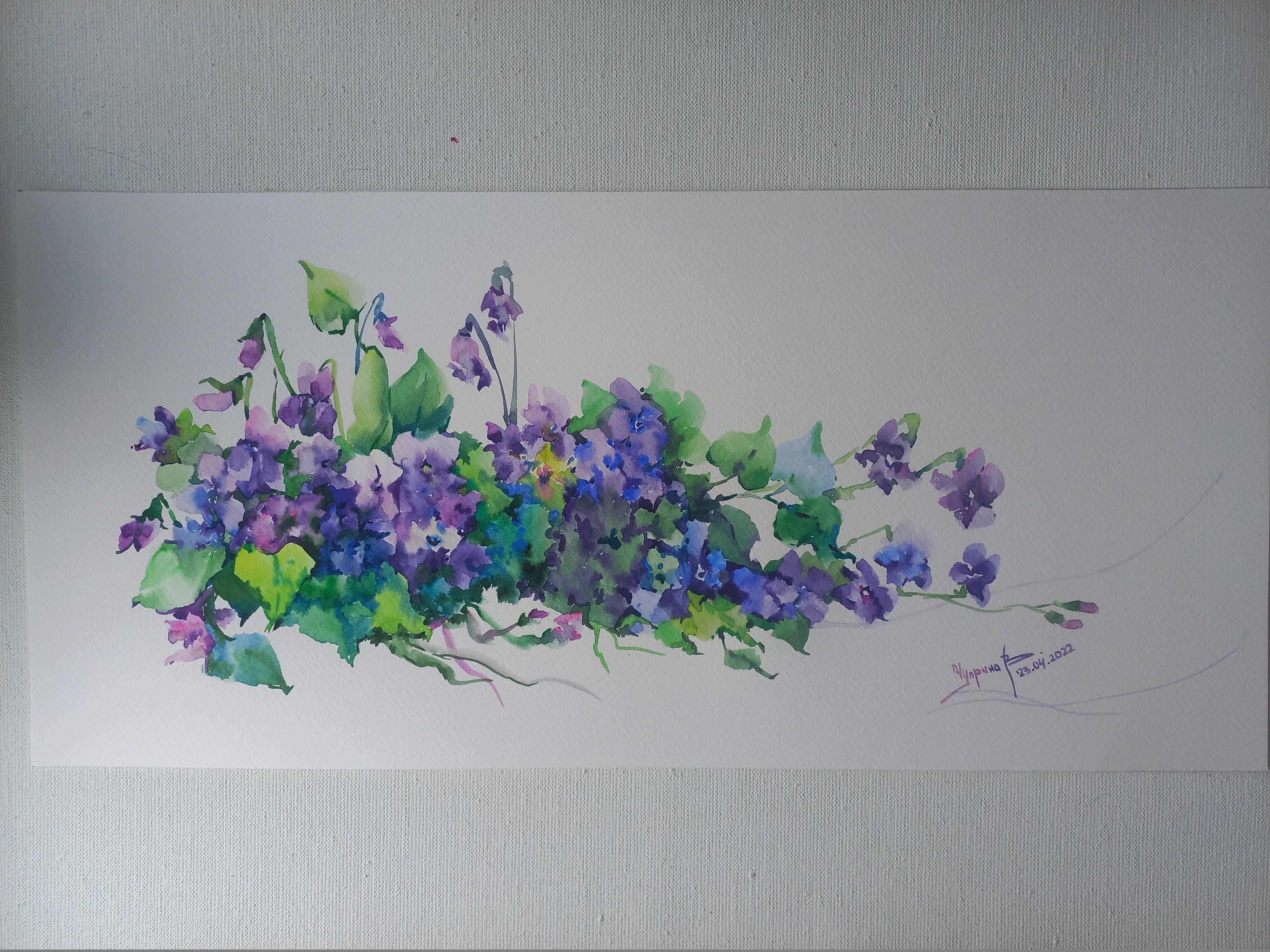 Fleurs d'Ukraine, original, aquarelle, violettes sauvages