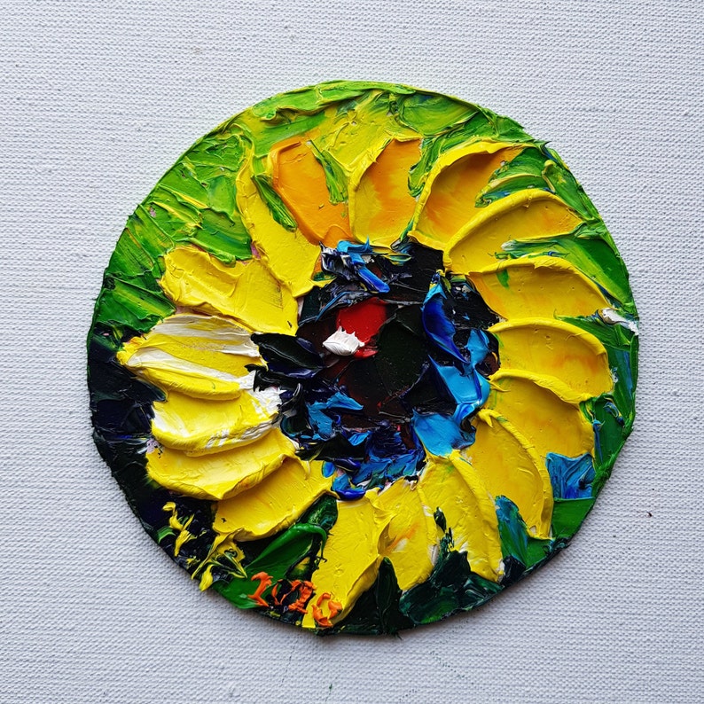 Original oil painting,Impasto Textured,flowers Painting,sunflower,yellow flower,floral fine art,Botanical Wall Art,Nature Artwork,home decor