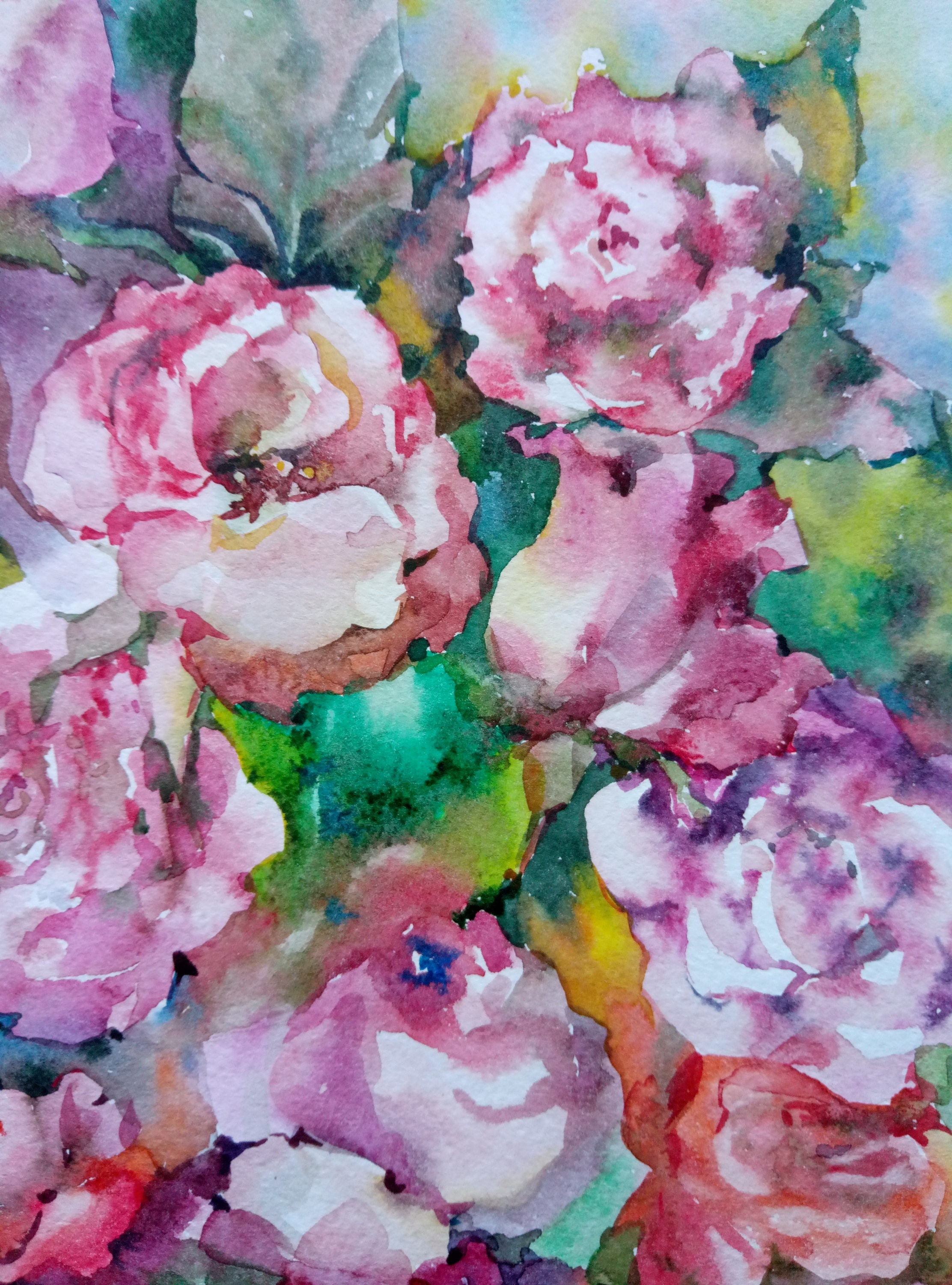 Floral Fine Art Watercolor Painting Bouquet of roses Roses Etsy