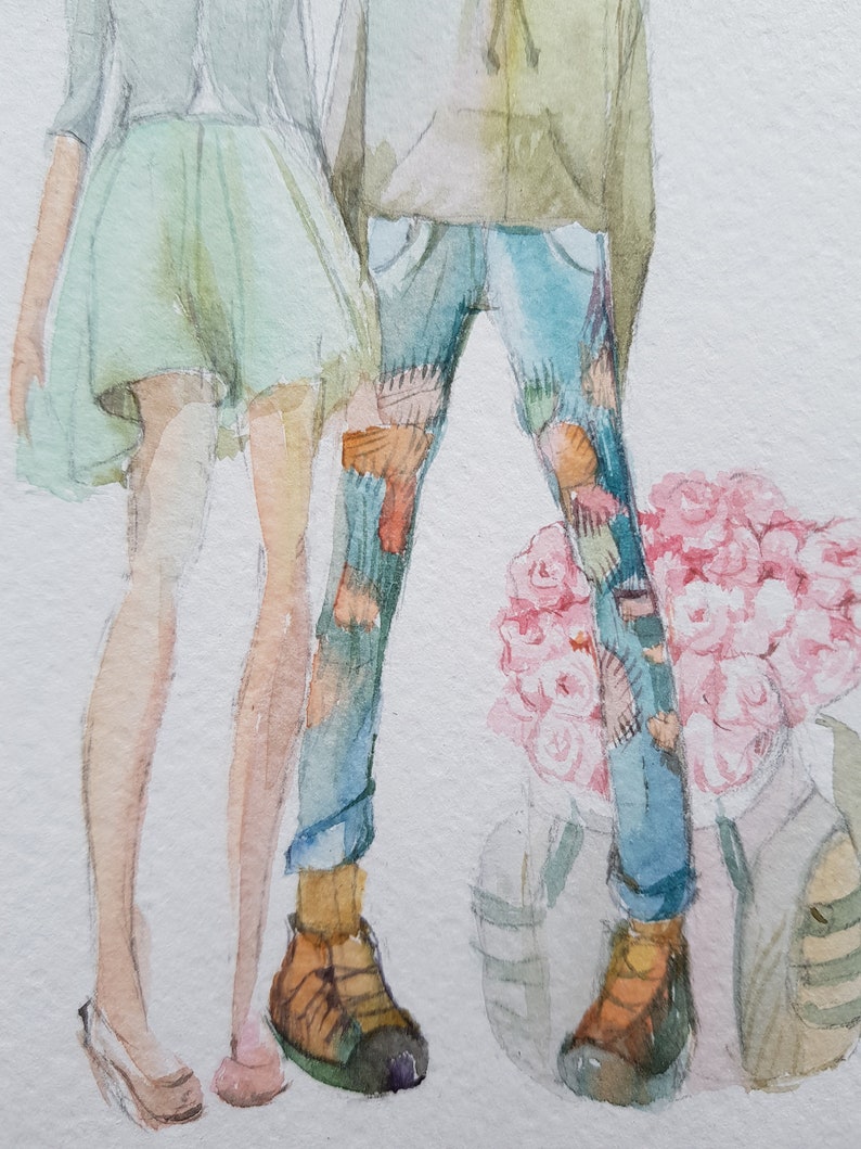 Set of 2 Love Cute Illustration,watercolor Illustration,watercolor flowers,wall decor,lovers gift,violets watercolor,Valentine/'s day gift