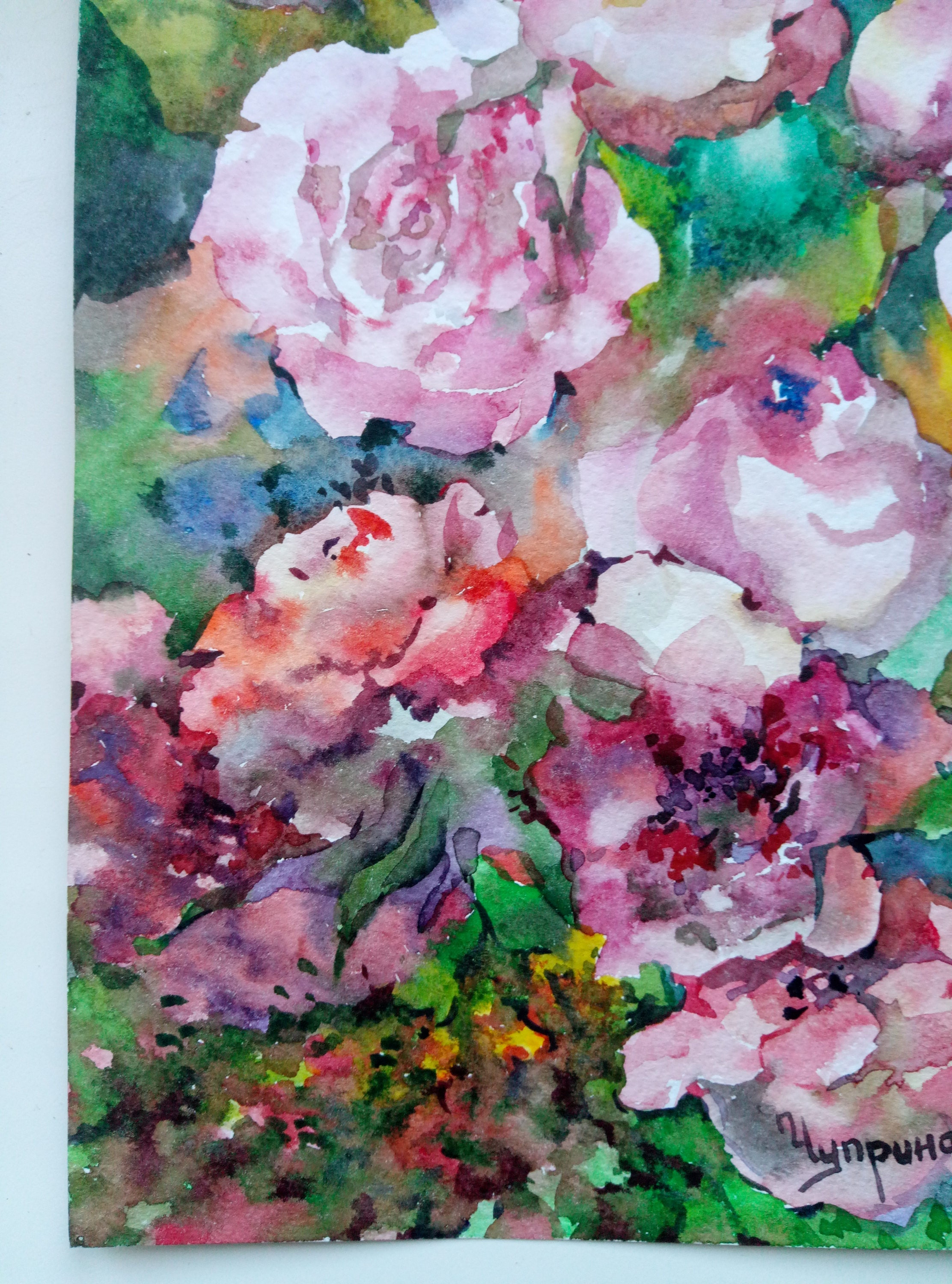 Floral Fine Art Watercolor Painting Bouquet of roses Roses Etsy