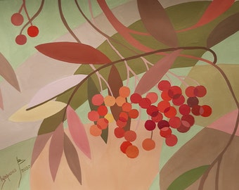 Original Gouache painting | Viburnum | Rowan | Modern Wall Art | Minimalist Art | Abstract Art | Geometric Abstract Pattern