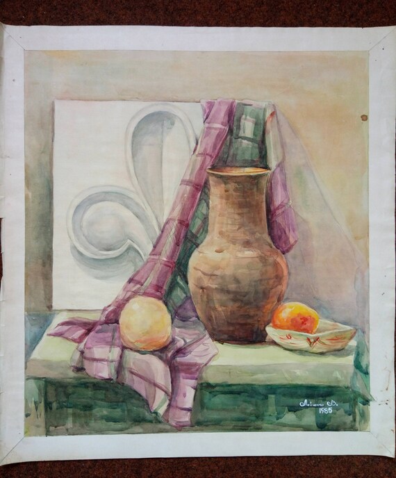 Watercolor Still Life Vintage Original Still Life Kitchen Etsy