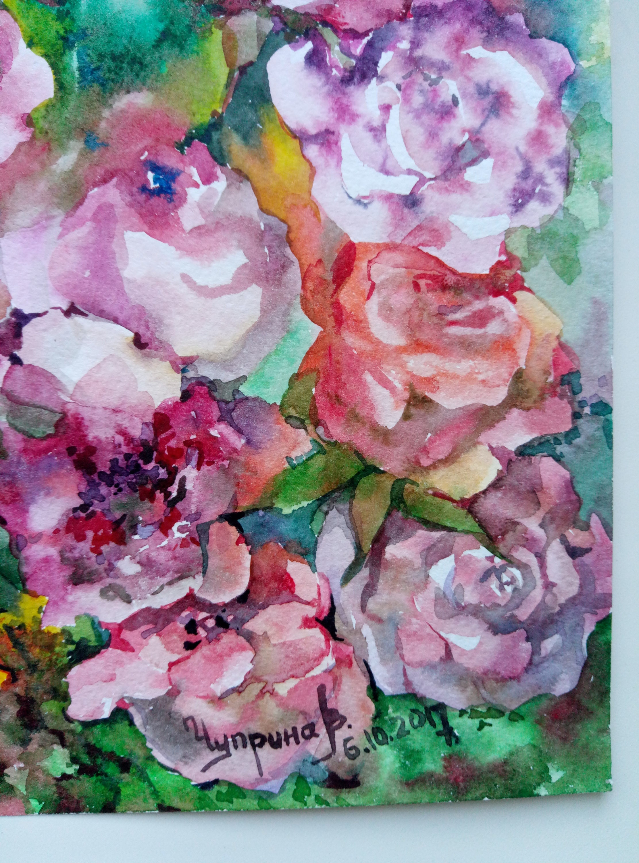Floral Fine Art Watercolor Painting Bouquet of roses Roses Etsy