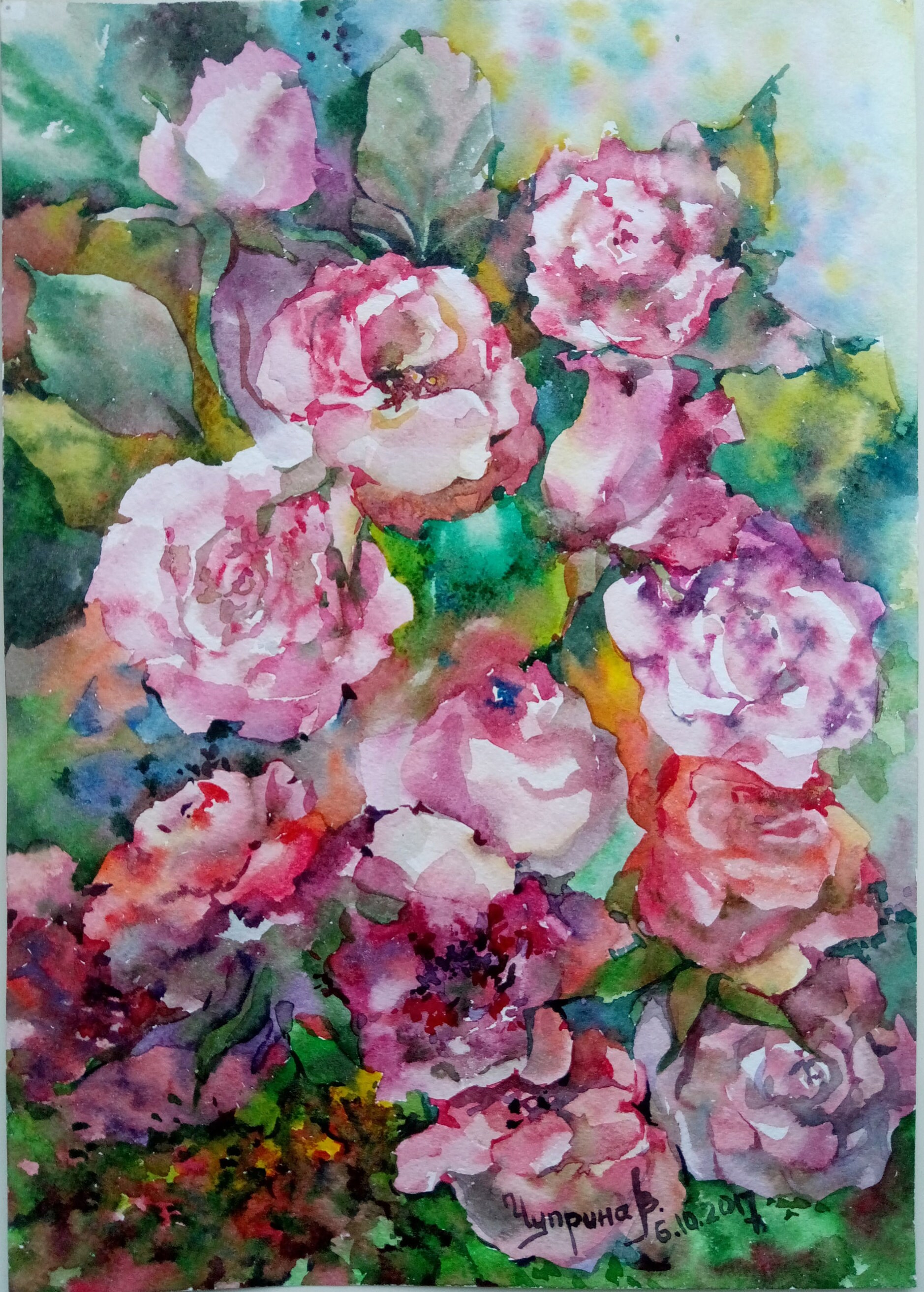 Floral Fine Art Watercolor Painting Bouquet of roses Roses Etsy