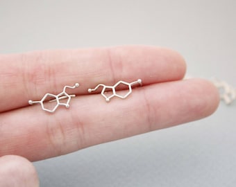 Serotonin Molecule Ear climber, Serotonin Molecule Ear Crawler,Serotonin Molecule ear Sweep, chemistry jewelry, Serotonin Molecule Structure