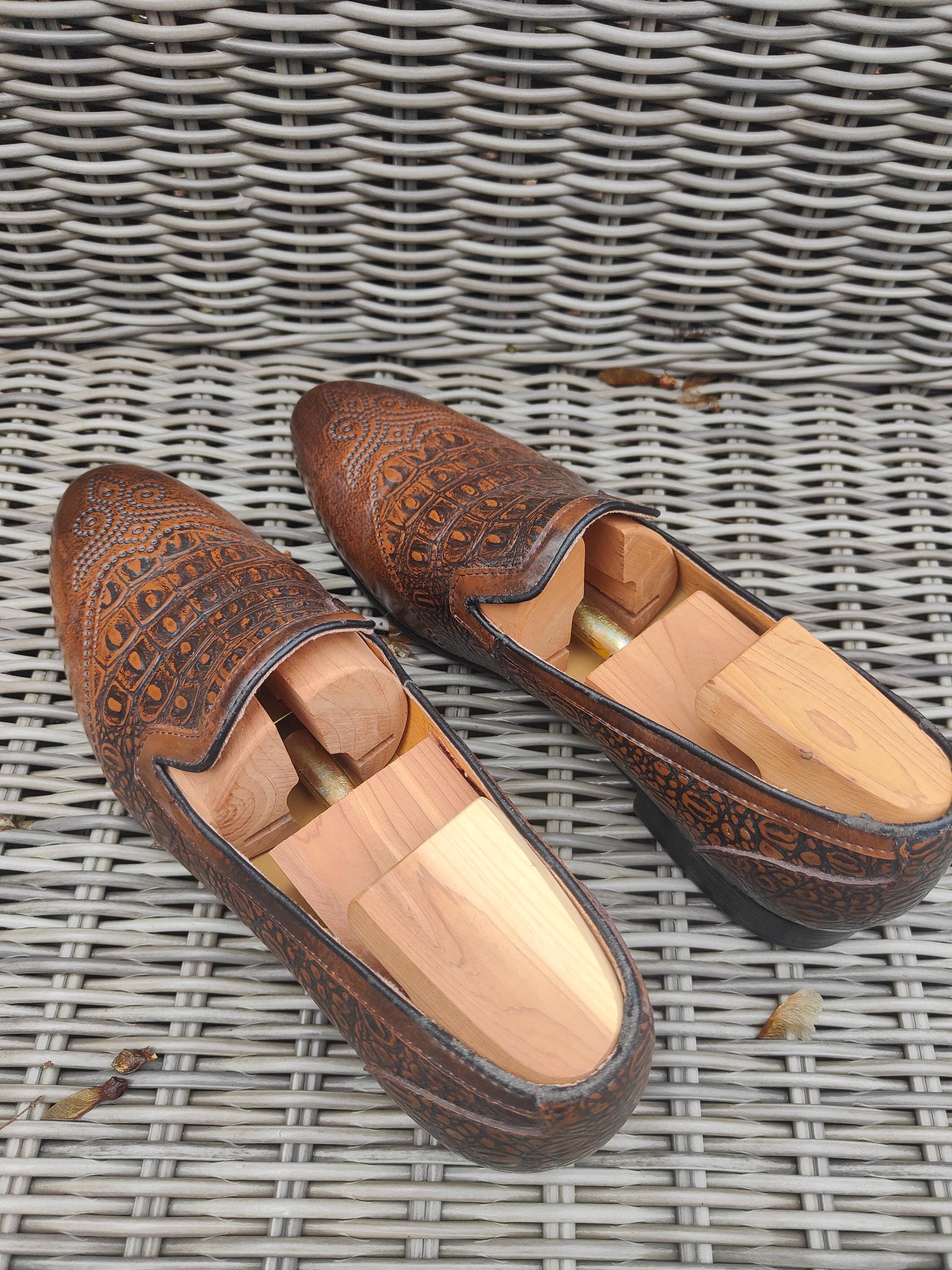 Ambrogio UK Anax Limited Men\'s Loafers/Shoes Size:EU-44/US-11 Brown Leather Anax Classic Brown Crocodile Pattern Loafer Shoe Size 43 - Etsy main image 2