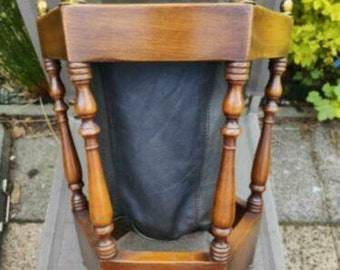 Valenti wooden waste bin with leatherwork, unique piece