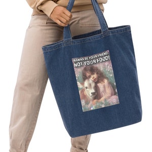 ECO Organic Denim TOTE BAG Vegan Statement Friends Not Food Sustainable Ethical Fashion Gift Animal Rights Activist Plant Based Life
