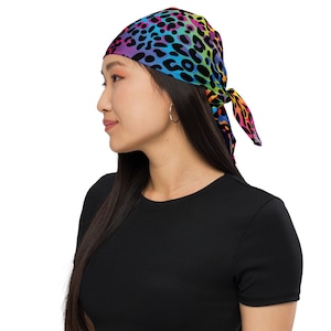 Rainbow Leopard Print Bandana: Recycled Polyester Head Wrap, Neck Scarf