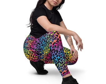 Plus Size Rainbow Leopard Print Leggings: High Waist Yoga Pants with Pockets