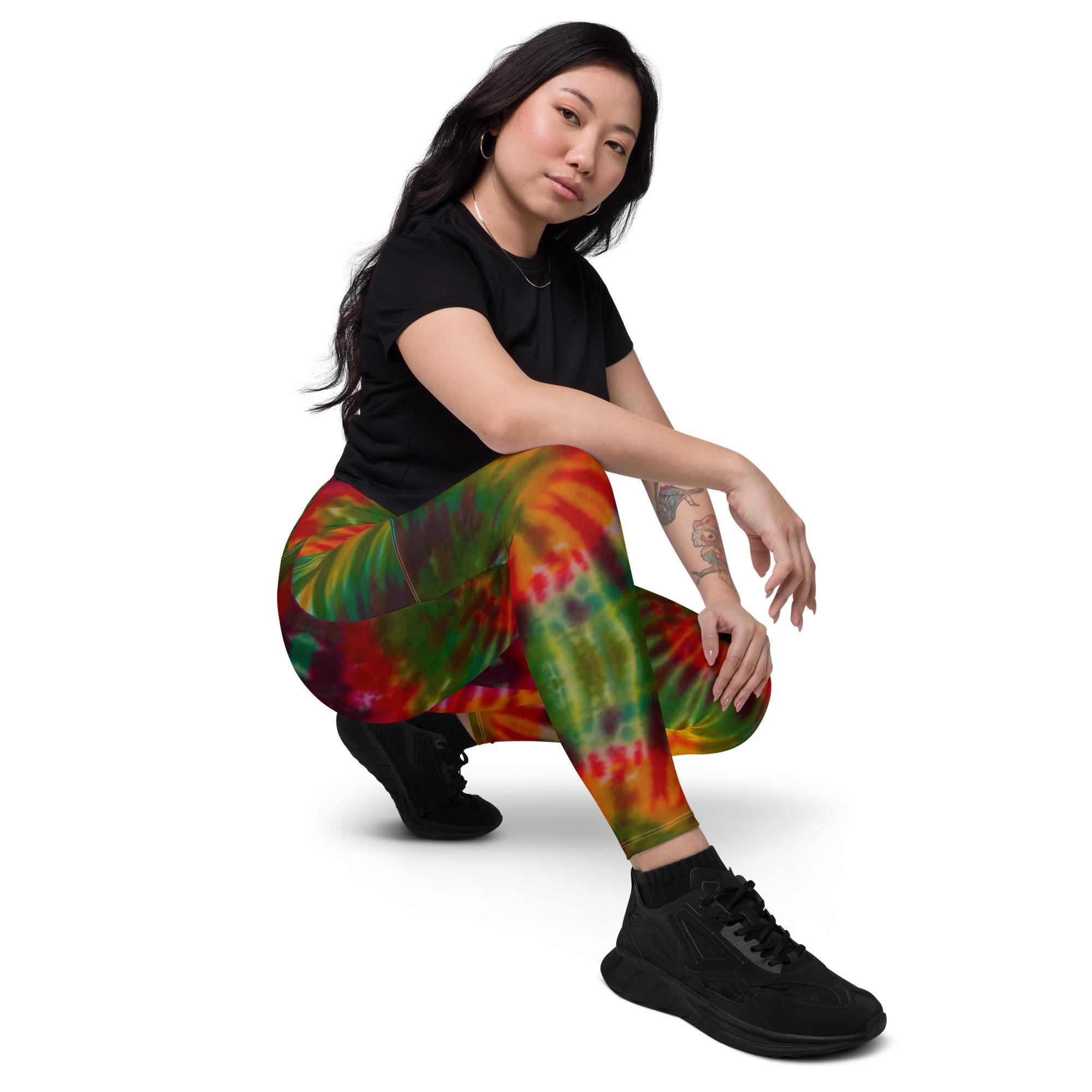 Recycled Tie Dye Leggings with Pockets: Retro Hippie Yoga Pants