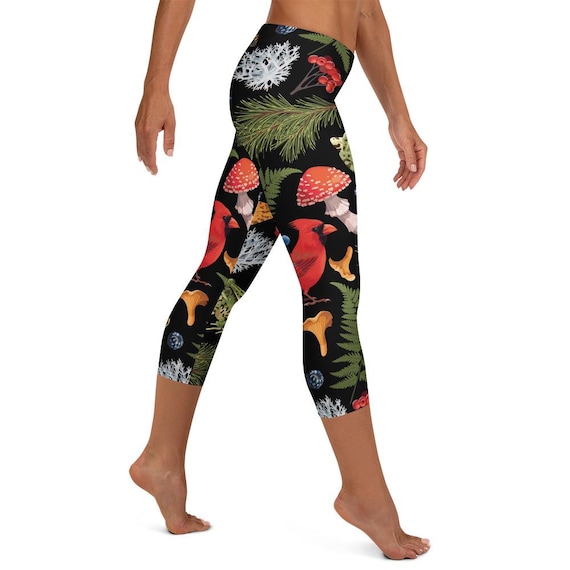 Mushroom Capri Leggings: Dark Academia Floral Print Yoga Pants
