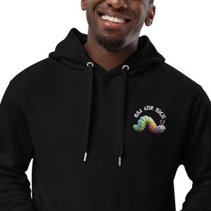Recycled Black ORGANIC Eat The Rich ECO HOODIE Punk Rock Style Anti Capitalism Dark Humor Apparel Rebel Streetwear Gift