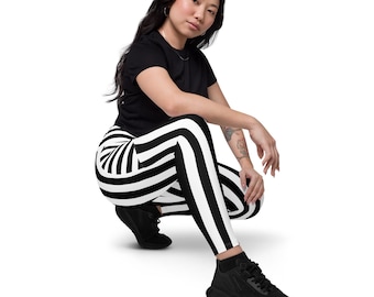 Black and White Striped Recycled High-Waisted Leggings with Pockets