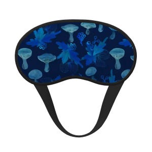 Blue Black Cottagecore Sleep Mask Whimsical Mushroom Floral Forest Design Soft Satin Eye Mask for Sleeping Travel Yoga Insomnia Help