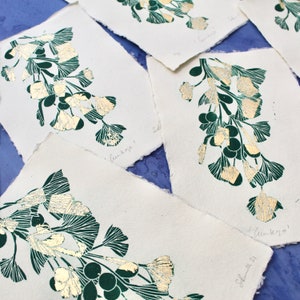 Ginkgo in green ink finished with gold leaf