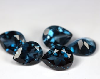 Stunning London Blue Topaz 9x7, 9x6 & 7x5 MM Pear. Deep Blue Color. Callibrated Size. Excellent condition. No cracks. Normal treatment.