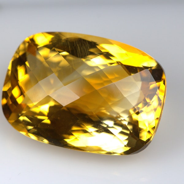 35.60 Carats! Natural Citrine 23x18 MM Checkerboard Cushion. Nice Color. Reasonable Price. Finely Faceted Stone