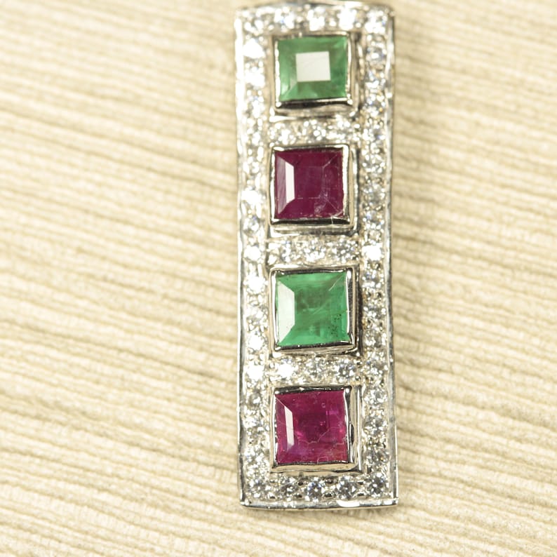 Silver 925 Ruby A PERFECT GIFT. Emerald and Sapphire Pendant Very Colorful stones with Sparkling Zircons Mesmerizing Design