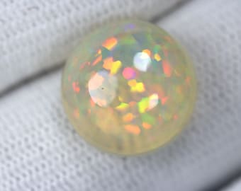 6.59 Carats Magnificient! OPAL Cabochon. 12.5 MM size Round. Multi color Fire/Flashes. Earth Mined.