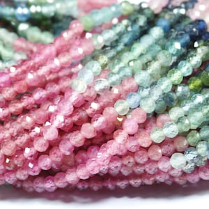 Natural Multi Color Tourmaline 2.5 MM Facetted Shaded Beads . 13&quot; Strand. Patterned. Uniform Size & Cutting.