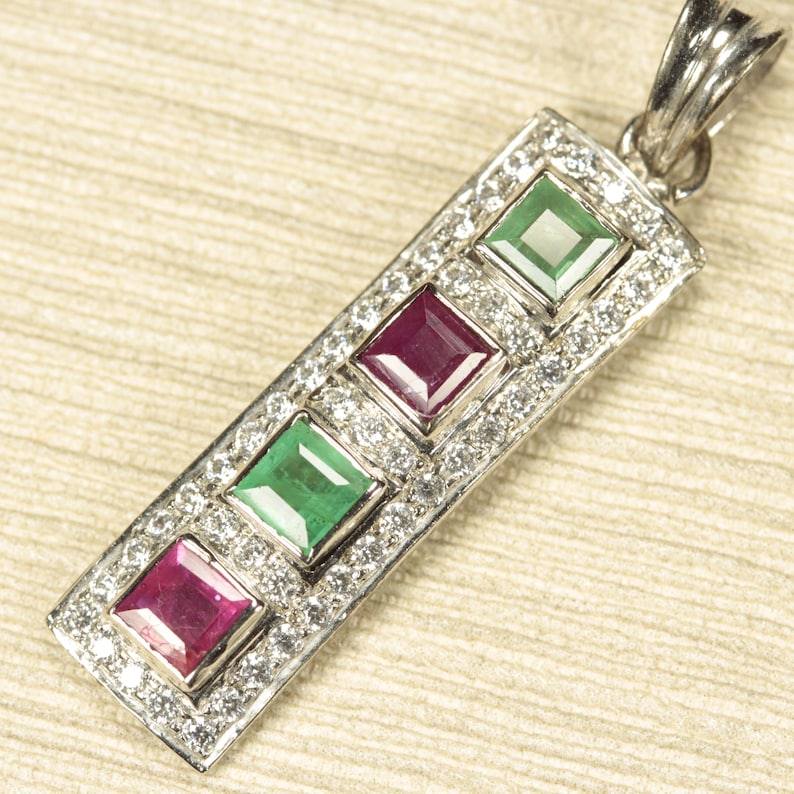 Silver 925 Ruby A PERFECT GIFT. Emerald and Sapphire Pendant Very Colorful stones with Sparkling Zircons Mesmerizing Design