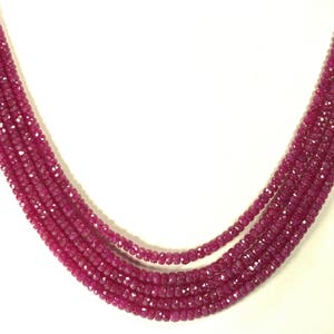 Natural Ruby Beaded Necklace.Rich Red Color. Adjustable. 5 Strands Neckalce.