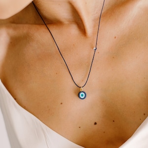 Blue Cord handmade Evil eye necklace.
