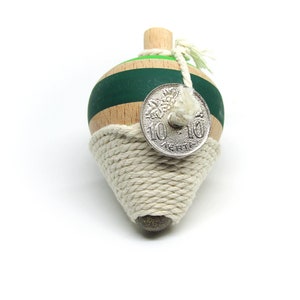 Handmade wooden traditional spinning top Instructions and History of top included in Greek & English . Green - Light Green